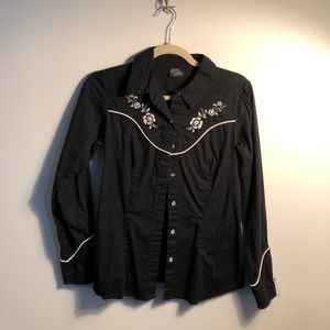 Rock steady button up punk country black shirt